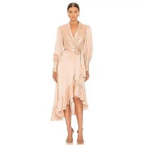 Nonchalant Latte Midi True Robe Wrap Asymmetric ruffled dress